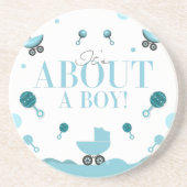 Over een Boy Baby shower Invite Gift Bag Zandsteen Onderzetter (Voorkant)