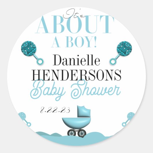 Over een Boy Baby shower Uitnodiging Sticker (Voorkant)