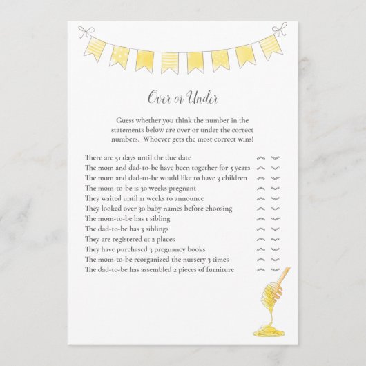 Over en Onder Spel Meisje Teddybeer en Honey Kaart (Voorkant)