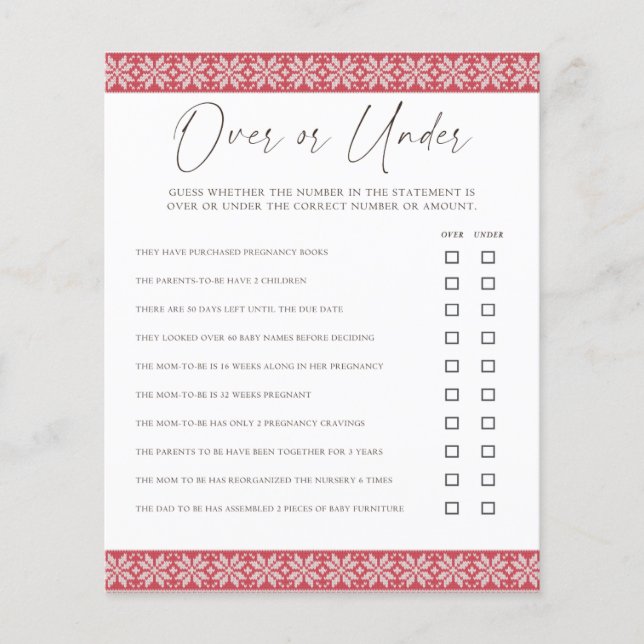 Over en Onder/Zou ze liever Baby shower games (Voorkant)