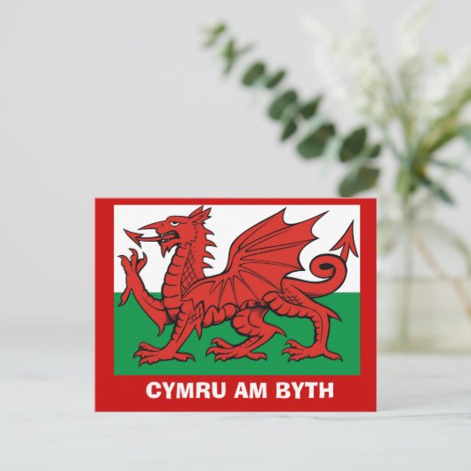 Over Groot-Brittannië, vlag van Wales, Cymru am by Briefkaart (Staand voorkant)