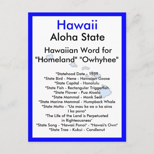 Over Hawaii Briefkaart (Voorkant)