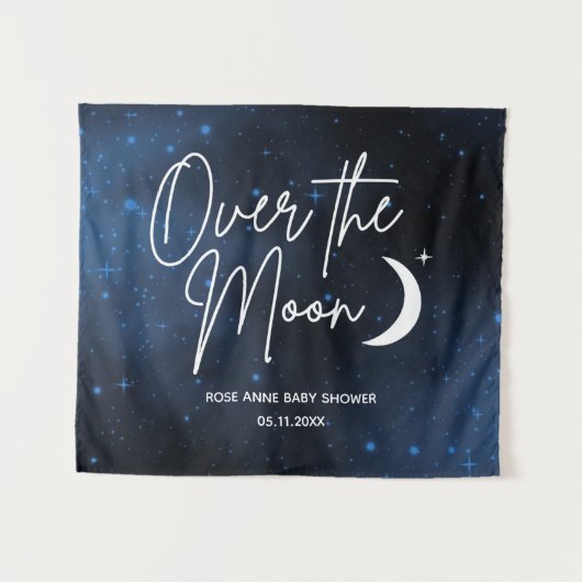 Over het Baby shower Achtergrondnaamdatum maan Wandkleed (Voorkant (horizontaal))