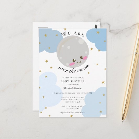 Over het Baby shower Blauwe Kute Kawaii Briefkaart (Voorkant / Achterkant in situ)