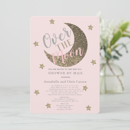 Over het Baby shower Blush Pink per mail Kaart (Staand voorkant)