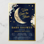 Over het Baby shower goud van de Moon Ivory Floral Folie Uitnodiging (Voorkant)