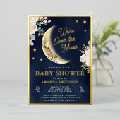 Over het Baby shower goud van de Moon Ivory Floral Folie Uitnodiging (Staand Voorkant)