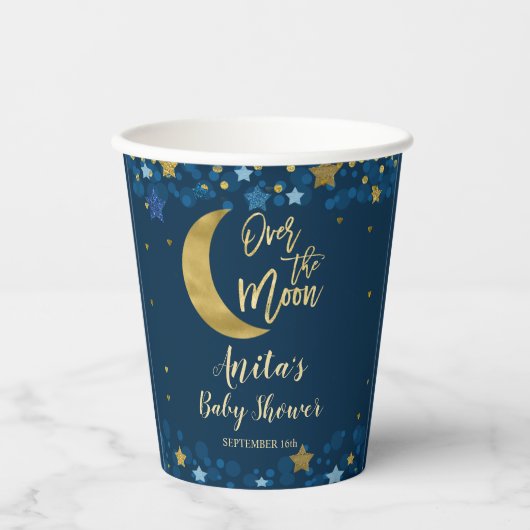 Over het Baby shower goudglitter van de moonmarine Papieren Bekers (Voorkant)