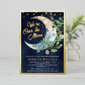 Over het Baby shower "Mon Eucalyptus Navy Gold" Folie Uitnodiging (Staand Voorkant)