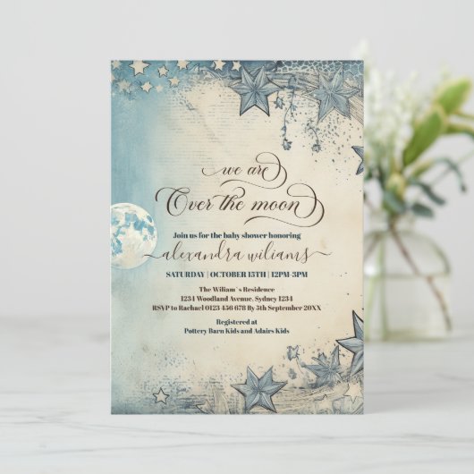 Over het Baby shower Moon Blue Boy Kaart (Staand voorkant)