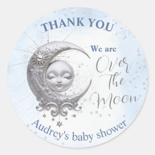 Over het Baby shower Moon Blue Boy Ronde Sticker