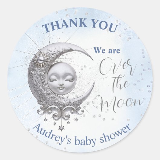 Over het Baby shower Moon Blue Boy Ronde Sticker (Voorkant)