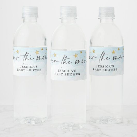 Over het Baby shower Moon Blue Boy Waterfles Etiket (Flessen)