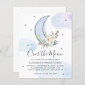 Over het Baby shower Moon Blue Silver Floral Boy (Voorkant / Achterkant)