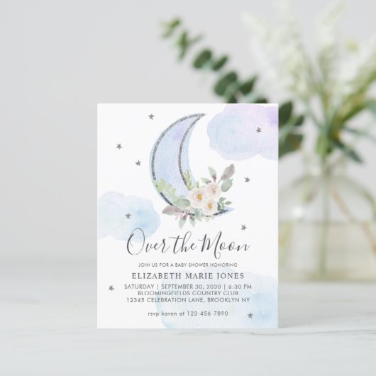 Over het Baby shower Moon Blue Silver Floral Boy (Staand voorkant)