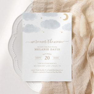 Over het Baby shower Moon Blue Waterverf Kaart