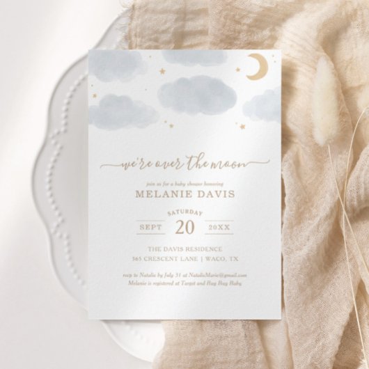 Over het Baby shower Moon Blue Waterverf Kaart