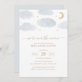 Over het Baby shower Moon Blue Waterverf Kaart (Voorkant / Achterkant)