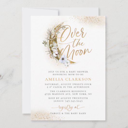 Over het Baby shower Moon Boho Gold Dust & Clouds Kaart (Voorkant)