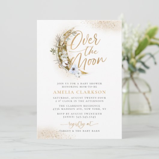 Over het Baby shower Moon Boho Gold Dust & Clouds Kaart (Staand voorkant)