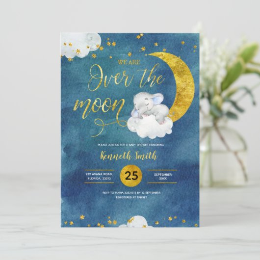 Over het Baby shower Moon Elephant Kaart (Staand voorkant)