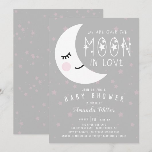 Over het Baby shower Moon Girl Kaart (Voorkant / Achterkant)