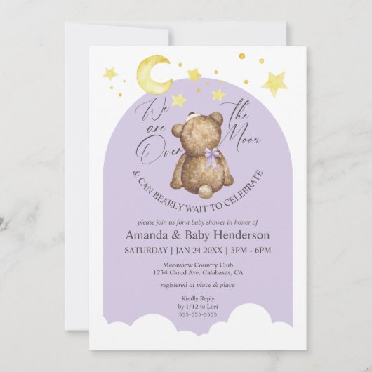 Over het Baby shower Moon Lavender Teddy Bear Kaart (Voorkant)
