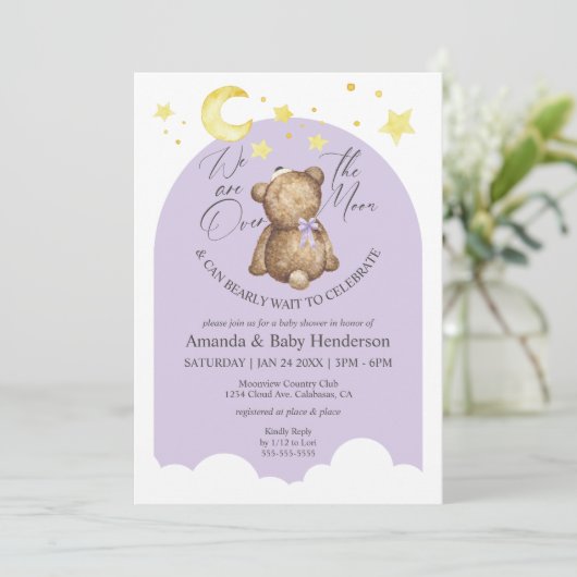 Over het Baby shower Moon Lavender Teddy Bear Kaart (Staand voorkant)
