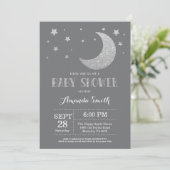 Over het Baby shower Moon nodigt Silver Glitter ui Kaart (Staand voorkant)