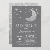 Over het Baby shower Moon nodigt Silver Glitter ui Kaart (Voorkant / Achterkant)