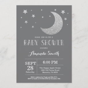 Over het Baby shower Moon nodigt Silver Glitter ui Kaart