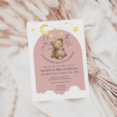 Over het Baby shower Moon Pink Girl Teddy Bear Kaart