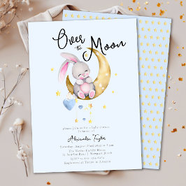 Over het Baby shower Moon Stars Rabbit Blue Boy Kaart