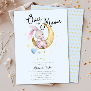 Over het Baby shower Moon Stars Rabbit Blue Boy Kaart