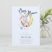 Over het Baby shower Moon Stars Rabbit Blue Boy Kaart (Staand voorkant)