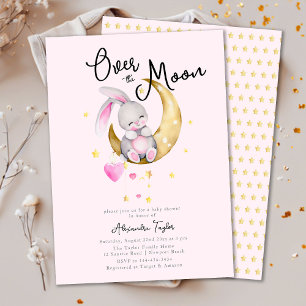 Over het Baby shower Moon Stars Rabbit Pink Girl Kaart