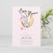 Over het Baby shower Moon Stars Rabbit Pink Girl Kaart (Staand voorkant)