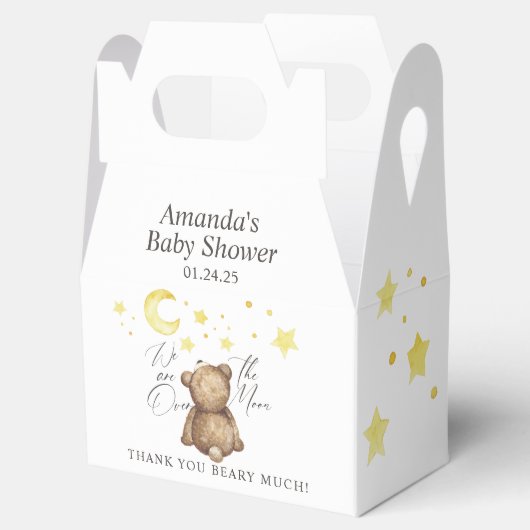 Over het Baby shower Moon Teddy Bear Bedankdoosjes (Geopend)