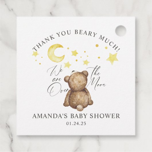 Over het Baby shower Moon Teddy Bear Bedankjes Labels (Achterkant)
