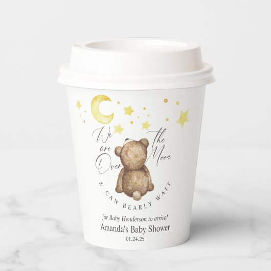 Over het Baby shower Moon Teddy Bear Papieren Bekers (Achterkant)