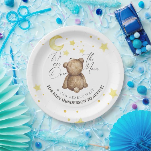 Over het Baby shower Moon Teddy Bear Papieren Bordje (Feest)