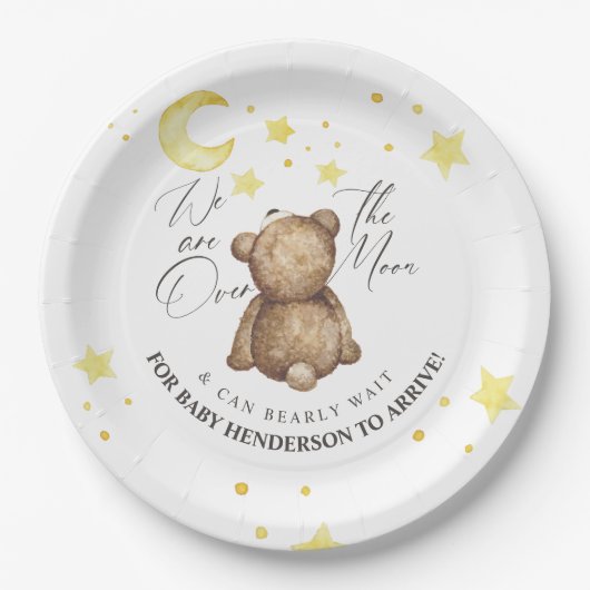 Over het Baby shower Moon Teddy Bear Papieren Bordje (Voorkant)