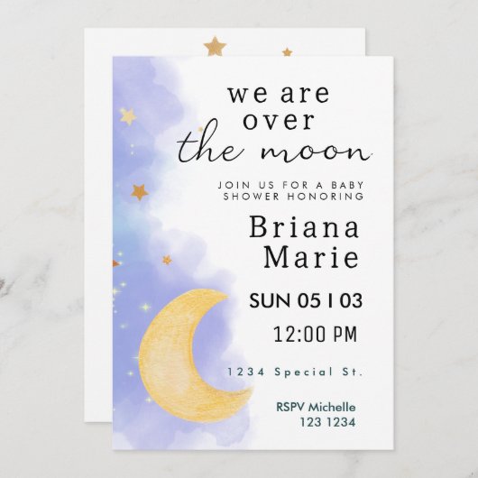 Over het Baby shower Moon Uitnodigen Kaart (Voorkant / Achterkant)