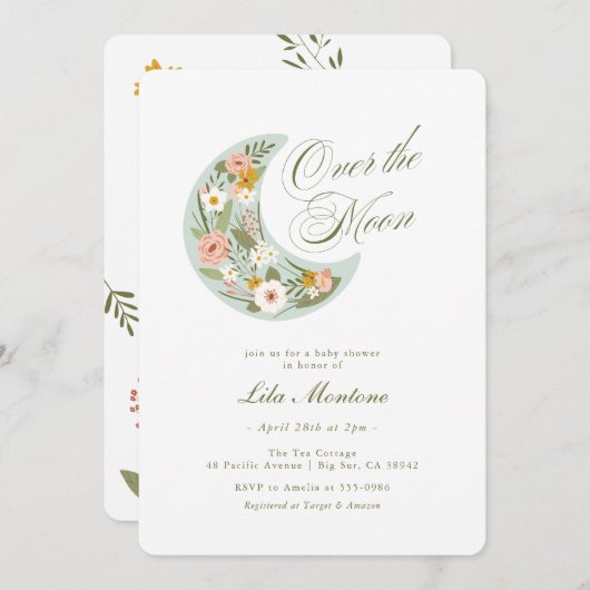 Over het Baby shower Moon Wildflower Kaart (Voorkant / Achterkant)