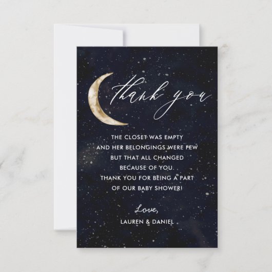 Over het Baby shower over het thema "Moon" Bedankkaart (Voorkant)