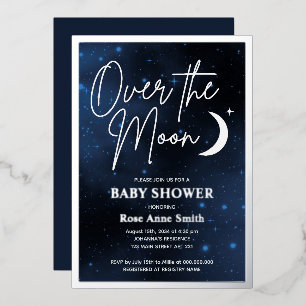Over het Baby shower van de maan Echte Zilver Folie Uitnodiging