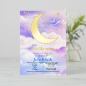 Over het Baby shower van de maan Folie Uitnodiging (Staand Voorkant)