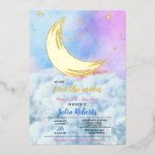 Over het Baby shower van de maan Folie Uitnodiging (Voorkant)