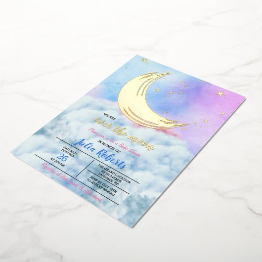Over het Baby shower van de maan Folie Uitnodiging (Gedraaid)