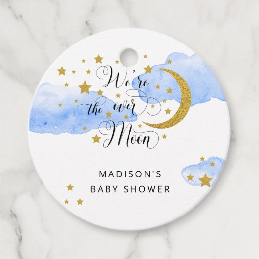 Over het Baby shower van de maan Gift Labels (Voorkant)